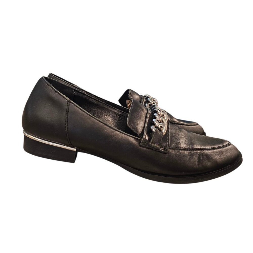 Rag & Co Pola Chain Bit Black Loafers Leather Shoes Womens Size 9 Office Sleek - Picture 4 of 13